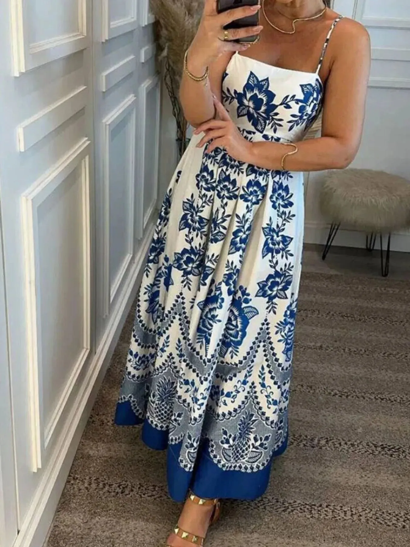 Printed Spaghetti Strap Maxi Dress sold by Charming Charlie
