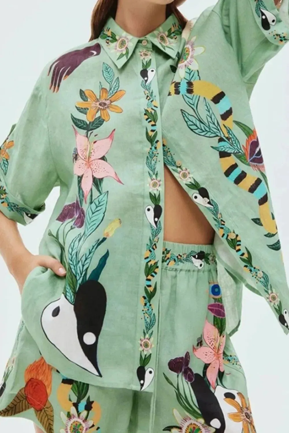 Tropical Paradise Floral Print Shirt and Shorts Set sold by Charming Charlie product image thumbnail 3
