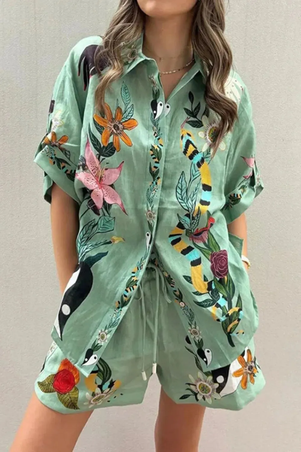 Tropical Paradise Floral Print Shirt and Shorts Set sold by Charming Charlie