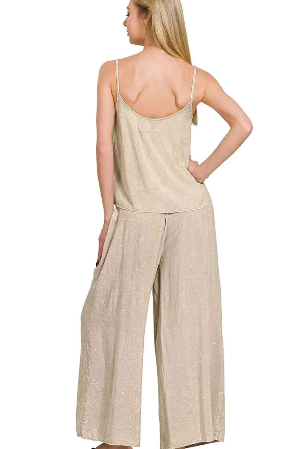 Zenana Woven Acid Crinkle Washed Cami & Pants 2 Piece Set sold by Charming Charlie product image thumbnail 3