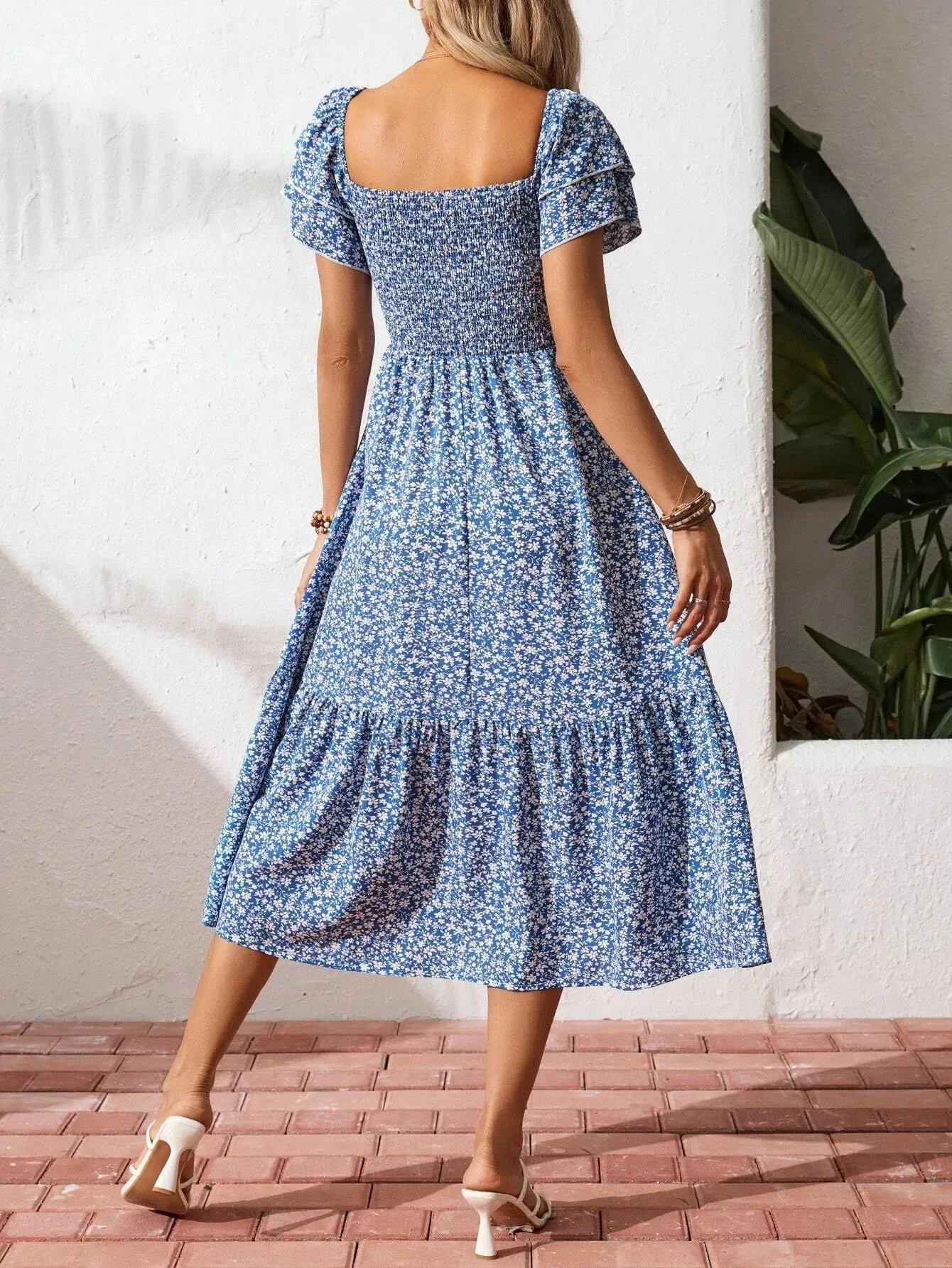 Floral Smocked Square Neck Midi Dress sold by Charming Charlie product image thumbnail 2