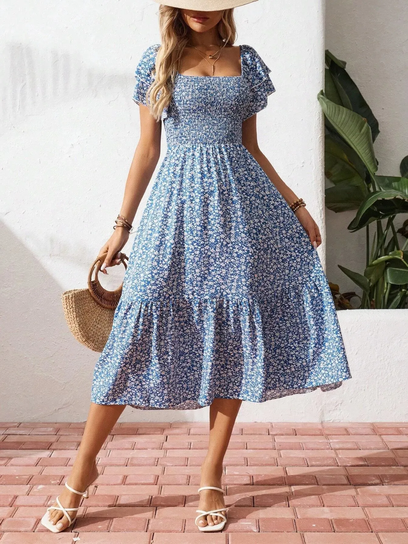Floral Smocked Square Neck Midi Dress sold by Charming Charlie product image thumbnail 3