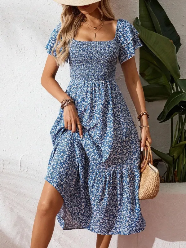 Floral Smocked Square Neck Midi Dress sold by Charming Charlie