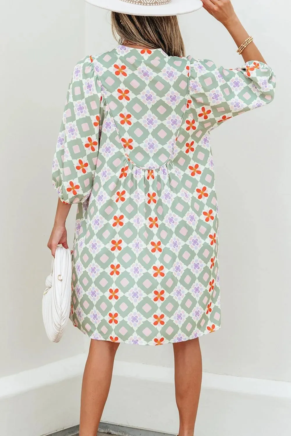 Printed Notched 3/4 Balloon Sleeves Loose Dress sold by Charming Charlie product image thumbnail 2