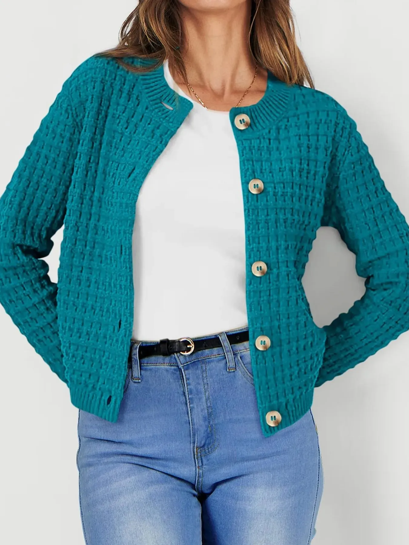 Textured Knit Button-Front Cardigan sold by Charming Charlie product image thumbnail 3