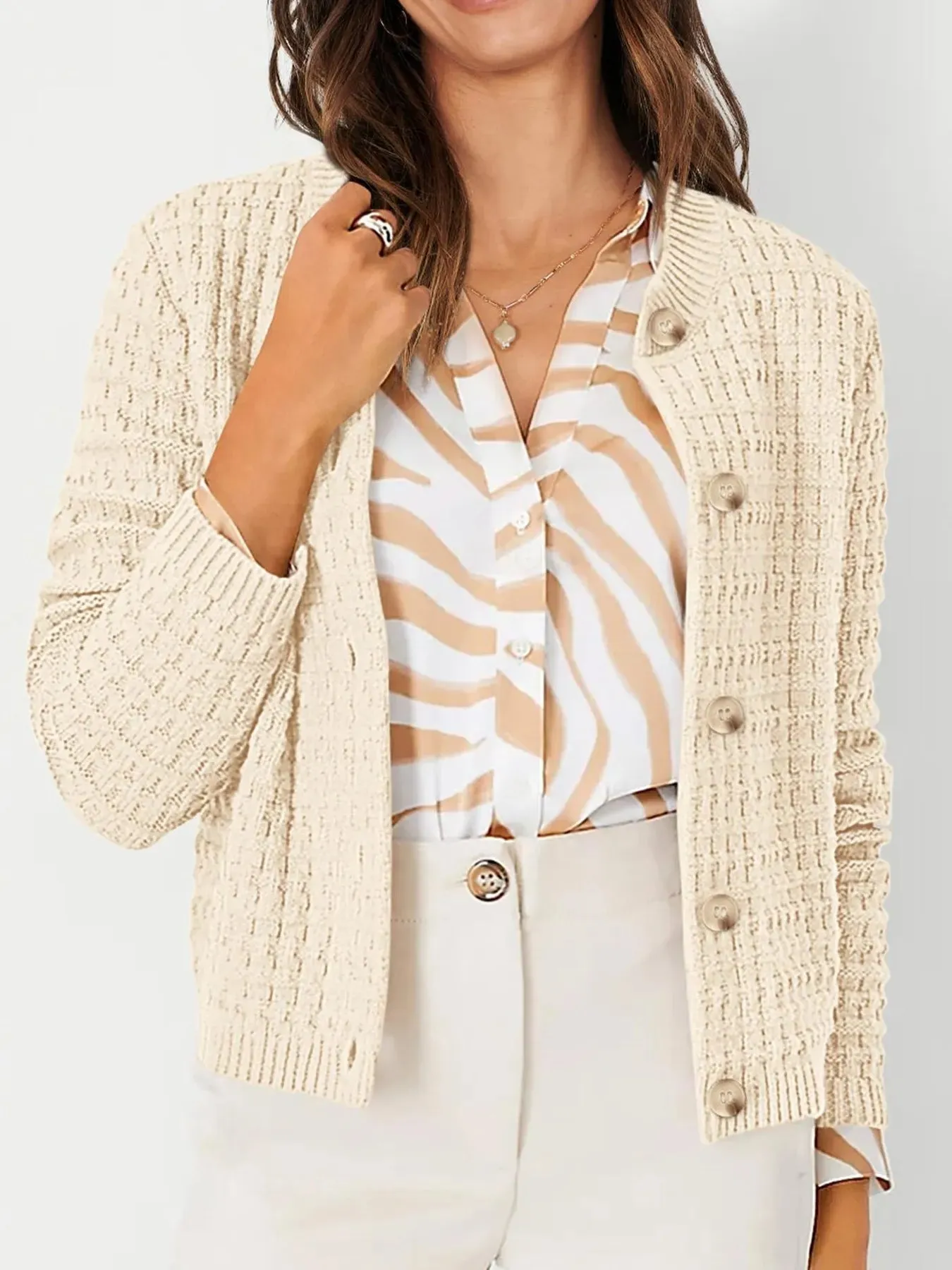 Textured Knit Button-Front Cardigan sold by Charming Charlie product image thumbnail 5