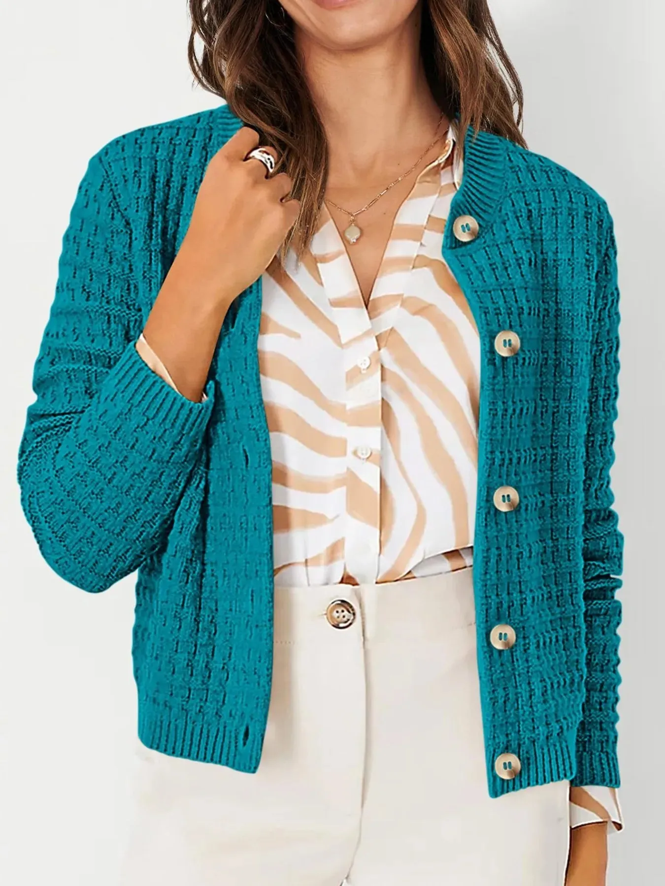 Textured Knit Button-Front Cardigan sold by Charming Charlie product image thumbnail 2