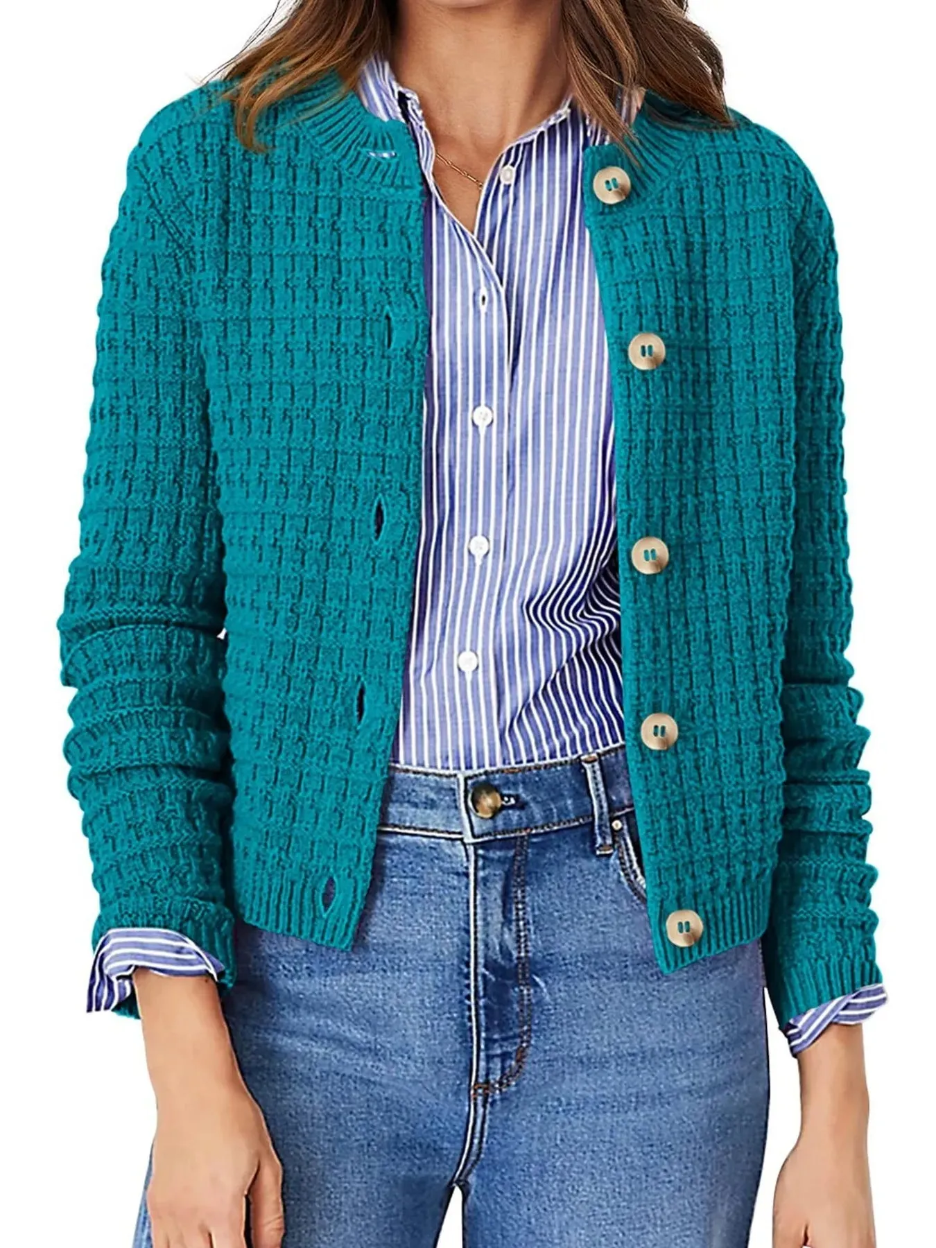 Textured Knit Button-Front Cardigan sold by Charming Charlie