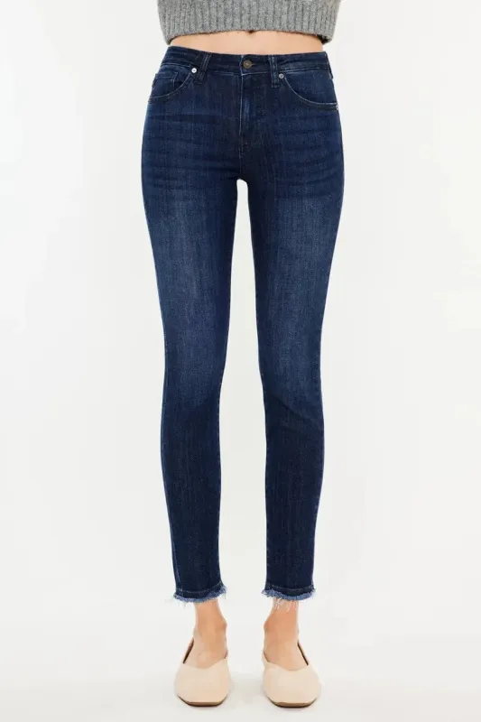 Kancan High-Rise Slim Fit Raw Hem Ankle Jeans sold by Charming Charlie
