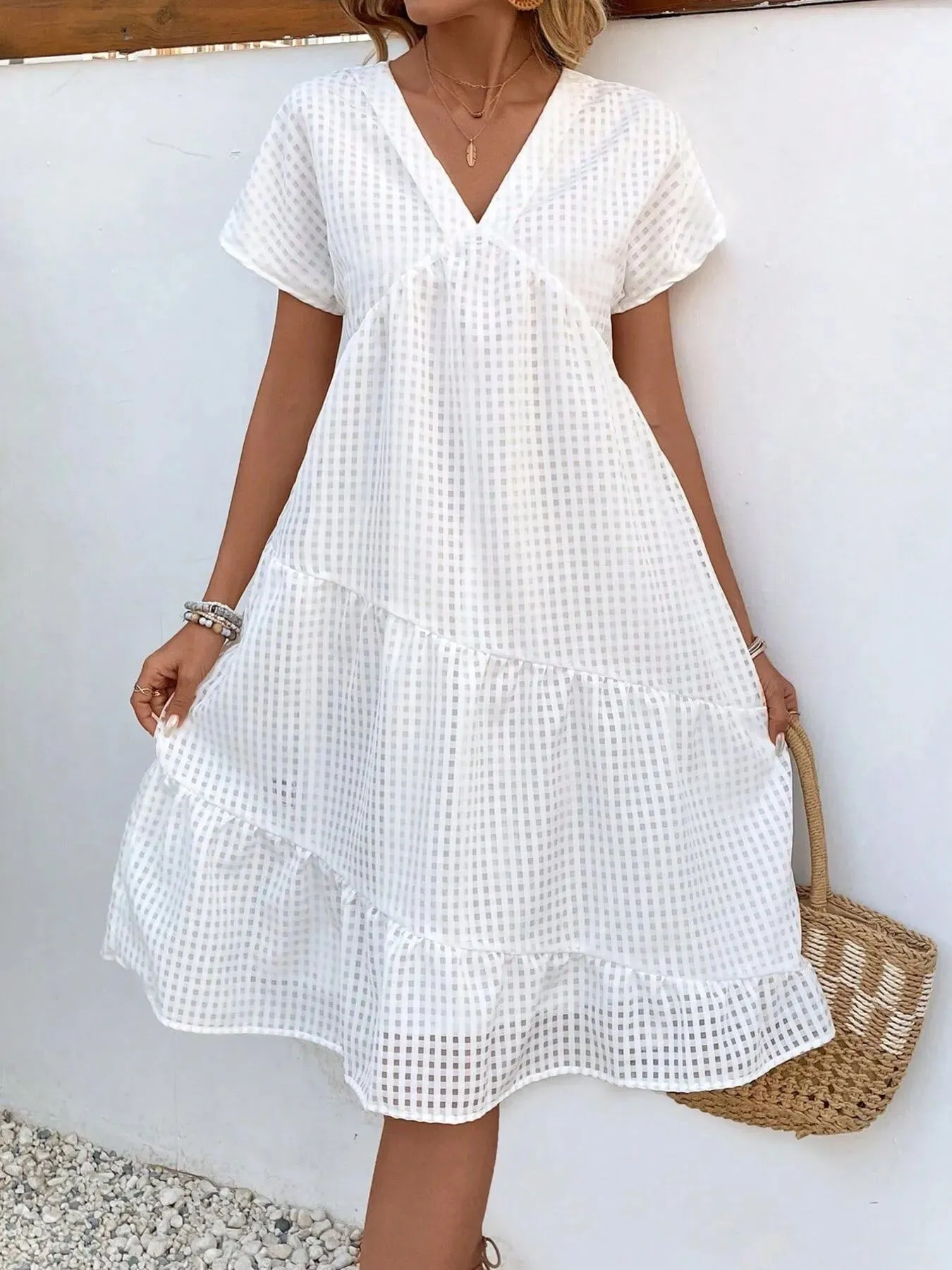 Ruffled Hem V-Neck Dress sold by Charming Charlie product image thumbnail 5