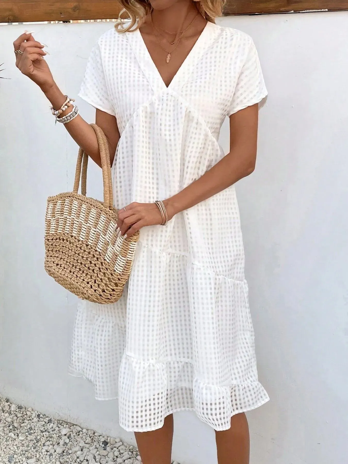 Ruffled Hem V-Neck Dress sold by Charming Charlie product image thumbnail 4