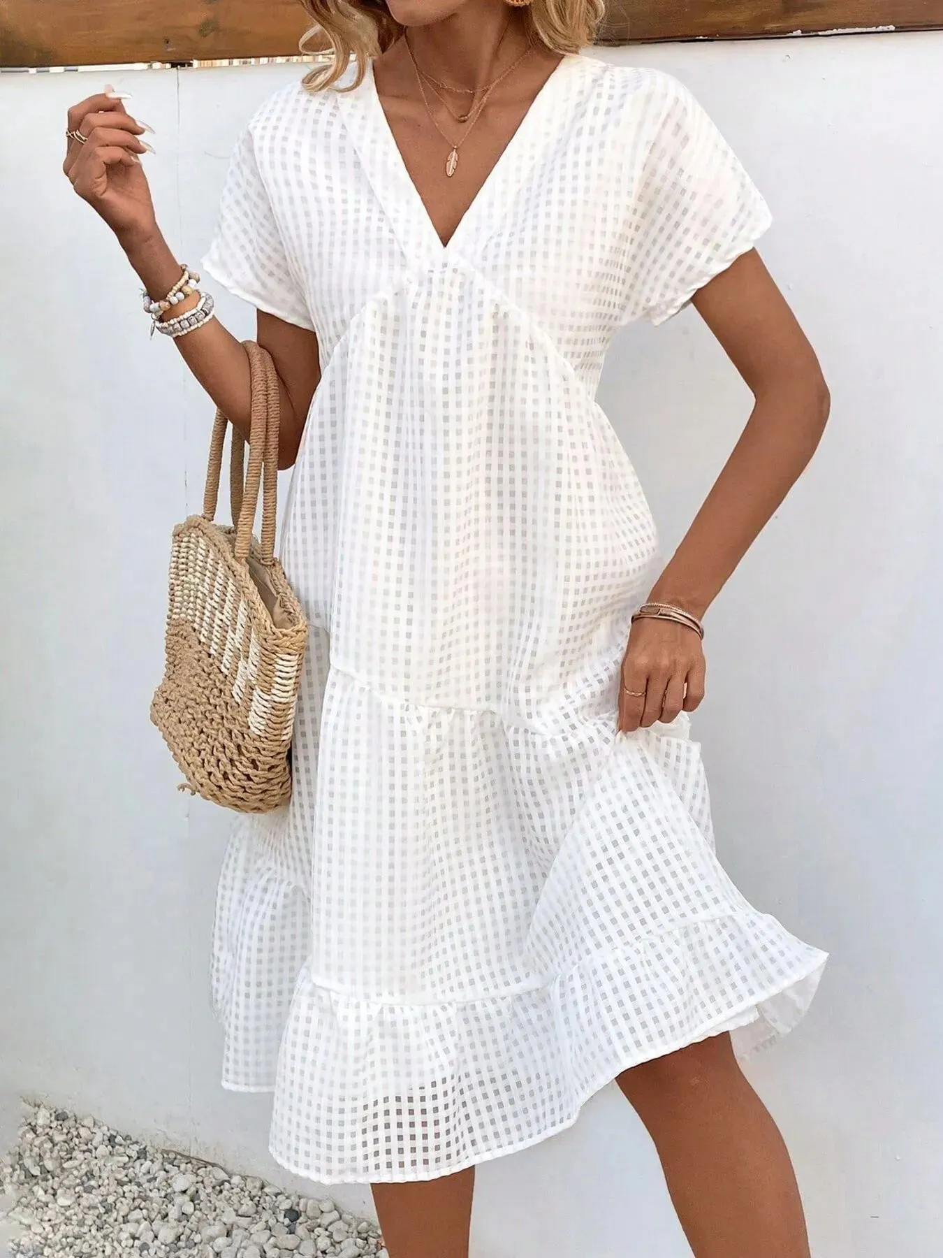 Ruffled Hem V-Neck Dress sold by Charming Charlie
