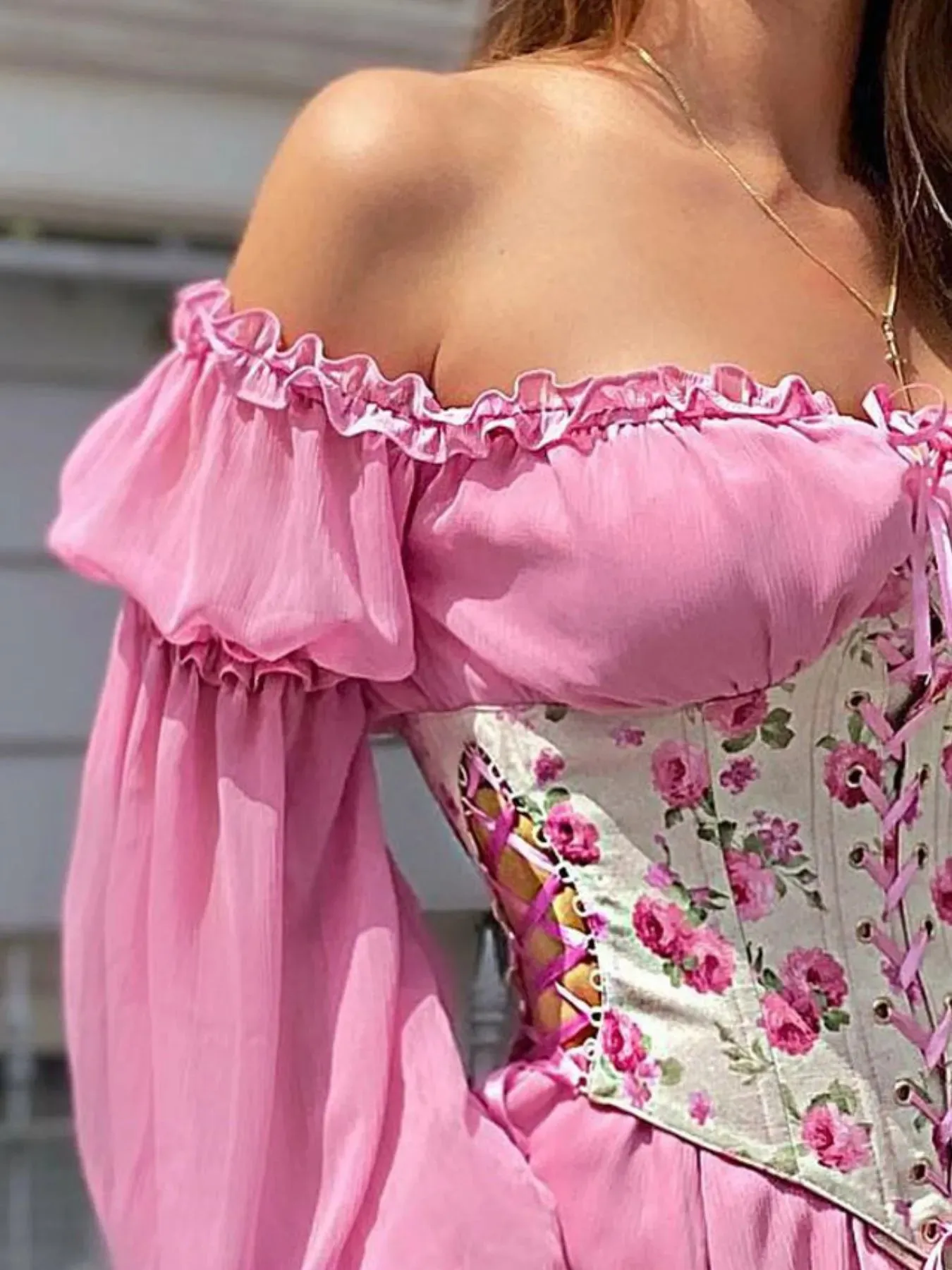 Floral Lace Up Long Sleeve Mini Dress sold by Charming Charlie product image thumbnail 2