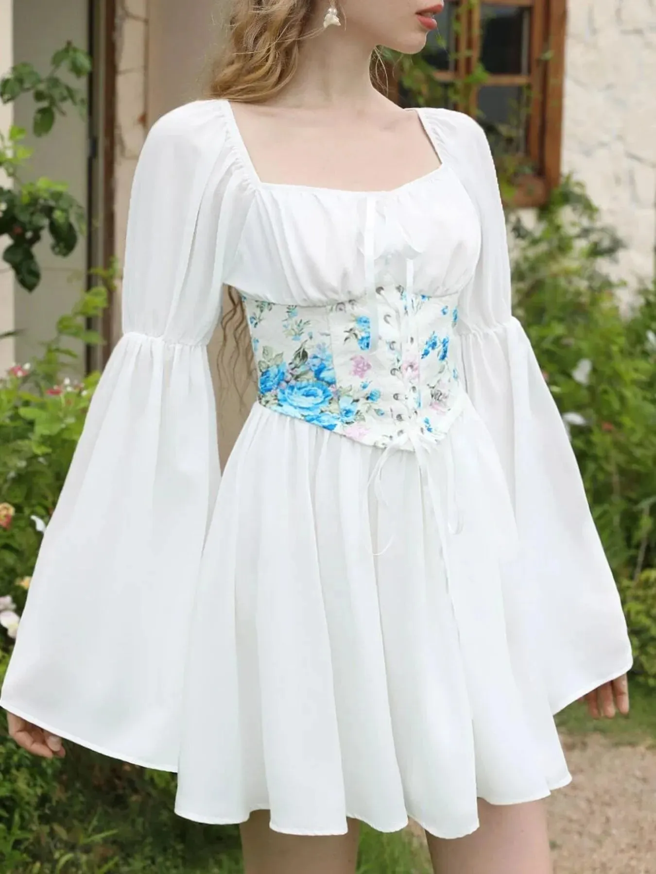 Floral Lace Up Long Sleeve Mini Dress sold by Charming Charlie product image thumbnail 4