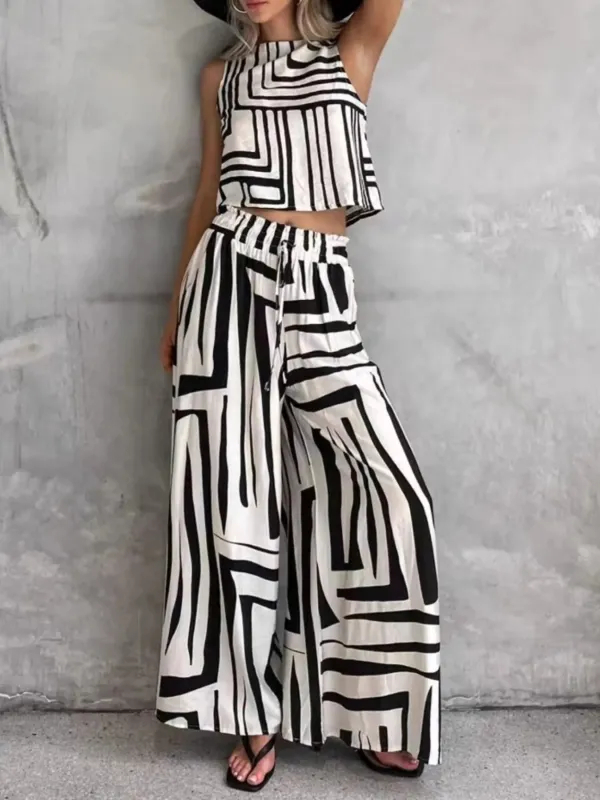 Geometric Print Sleeveless Top and Wide Leg Pants Set sold by Charming Charlie