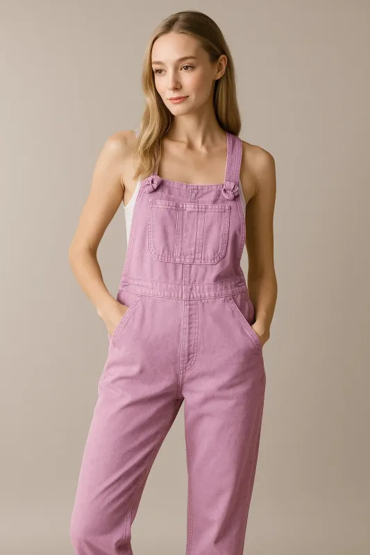 Zenana Washed Knot Strap Relaxed Fit Overalls sold by Charming Charlie