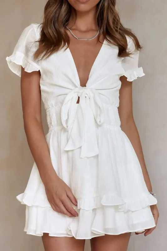 Tie-Front Mini Dress with Smocked Waist sold by Charming Charlie