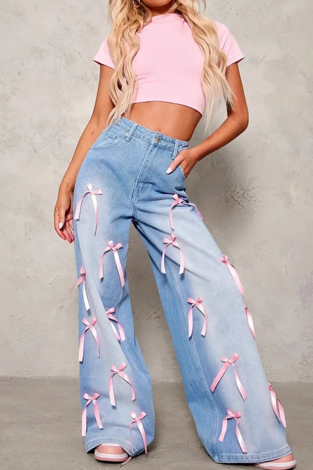 Bow Decorated Wide Leg Denim Jeans sold by Charming Charlie product image thumbnail 5