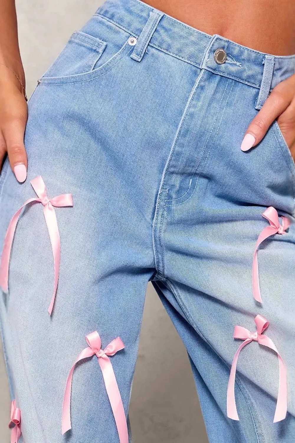 Bow Decorated Wide Leg Denim Jeans sold by Charming Charlie product image thumbnail 4