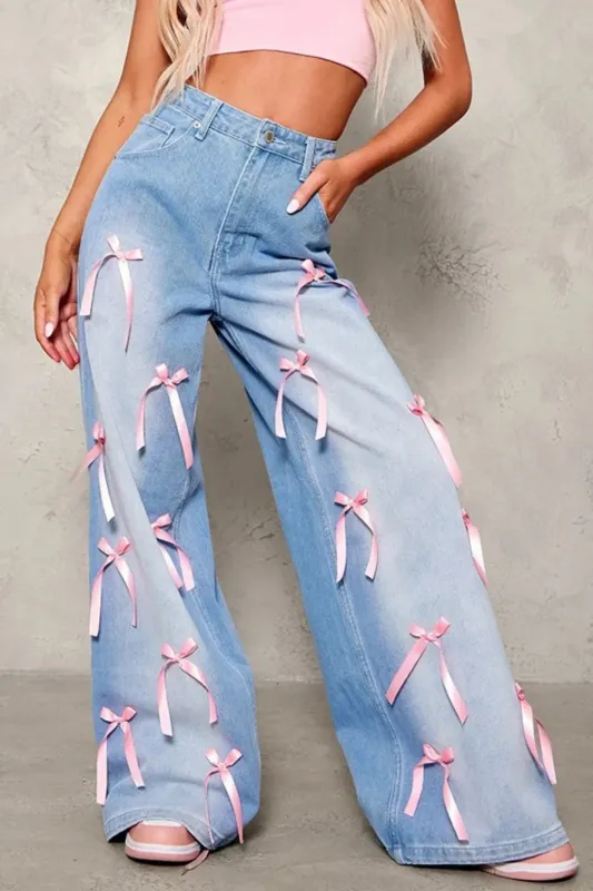 Bow Decorated Wide Leg Denim Jeans sold by Charming Charlie