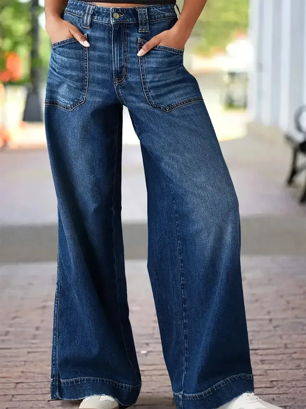 High Waist Wide Leg Wash Jeans sold by Charming Charlie