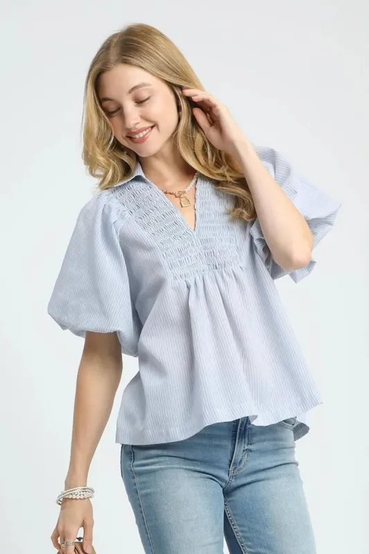 Umgee Smocked Puff Sleeve Blouse sold by Charming Charlie