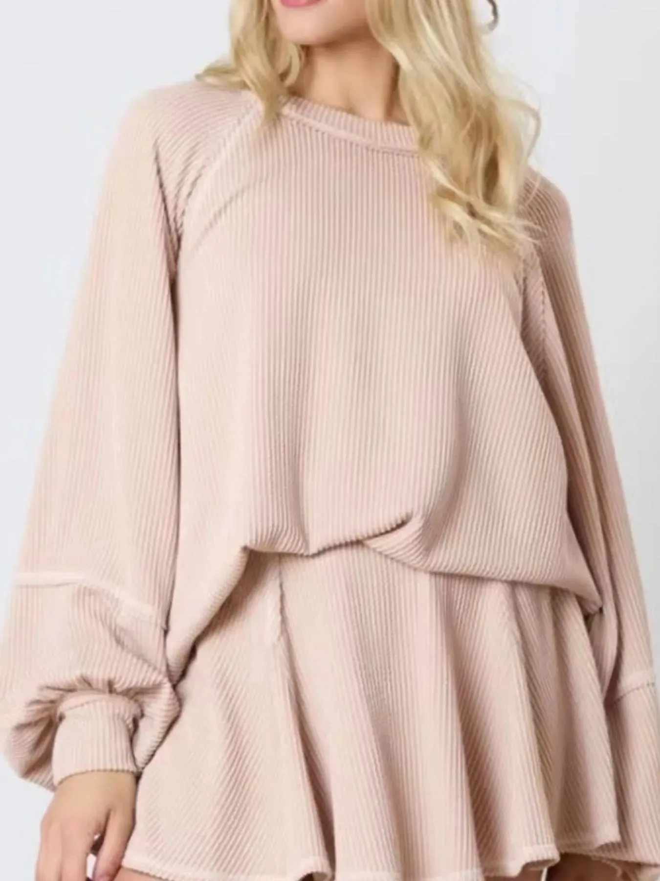 Ribbed Knit Balloon Sleeve Top and Skirt Set sold by Charming Charlie product image thumbnail 5