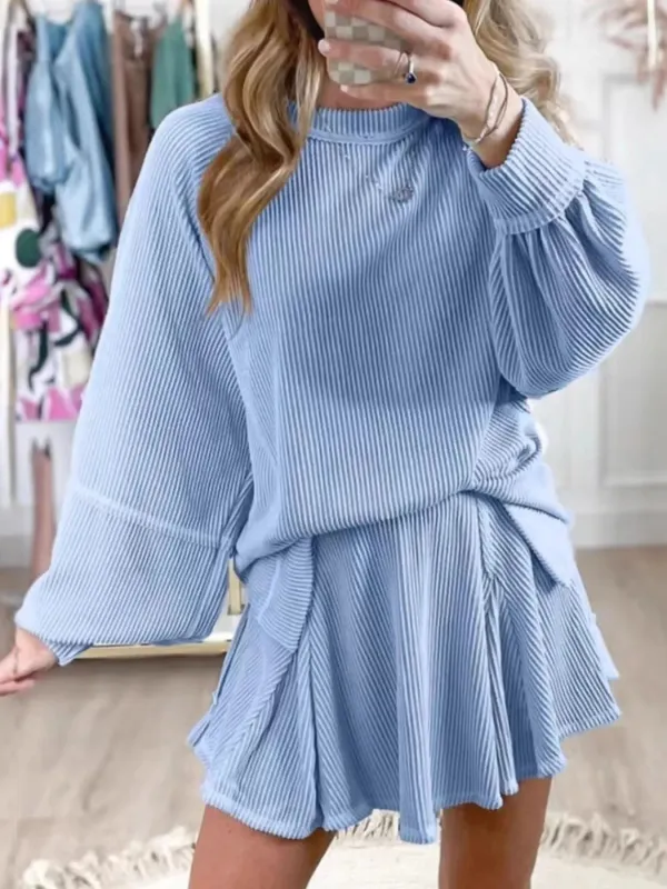 Ribbed Knit Balloon Sleeve Top and Skirt Set sold by Charming Charlie