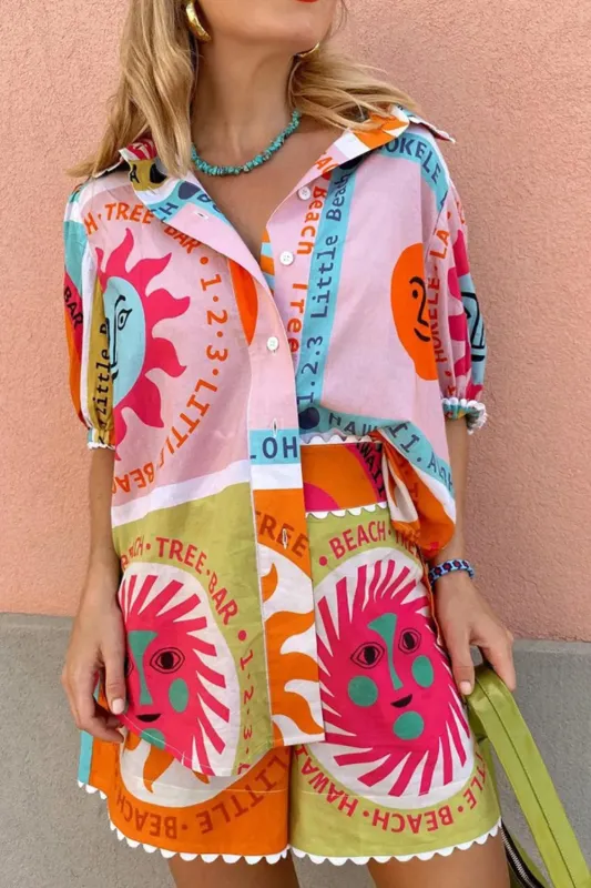 Printed Button Down Shirt and Shorts Set sold by Charming Charlie