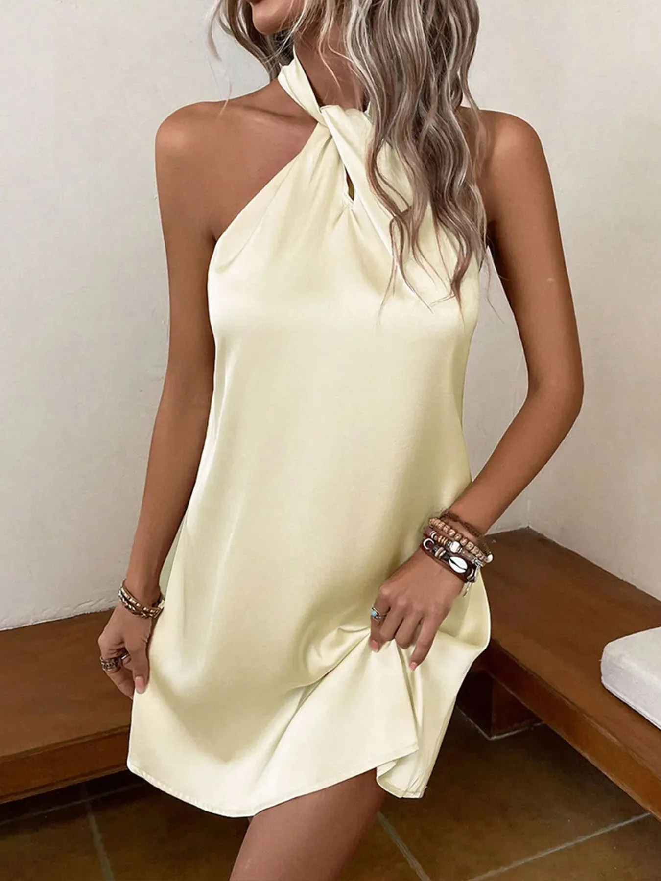 Halter Neck Satin Mini Dress sold by Charming Charlie product image thumbnail 5