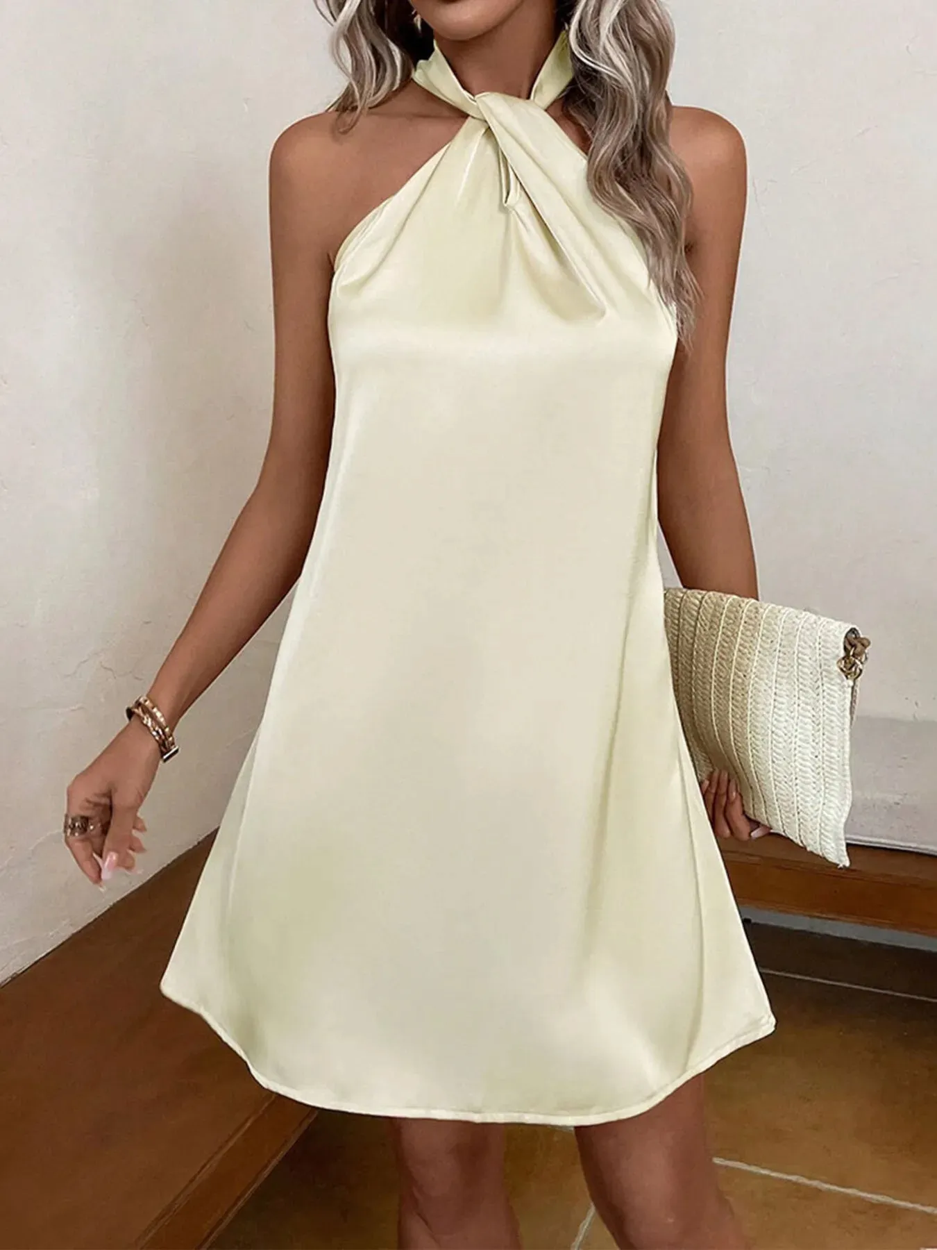 Halter Neck Satin Mini Dress sold by Charming Charlie