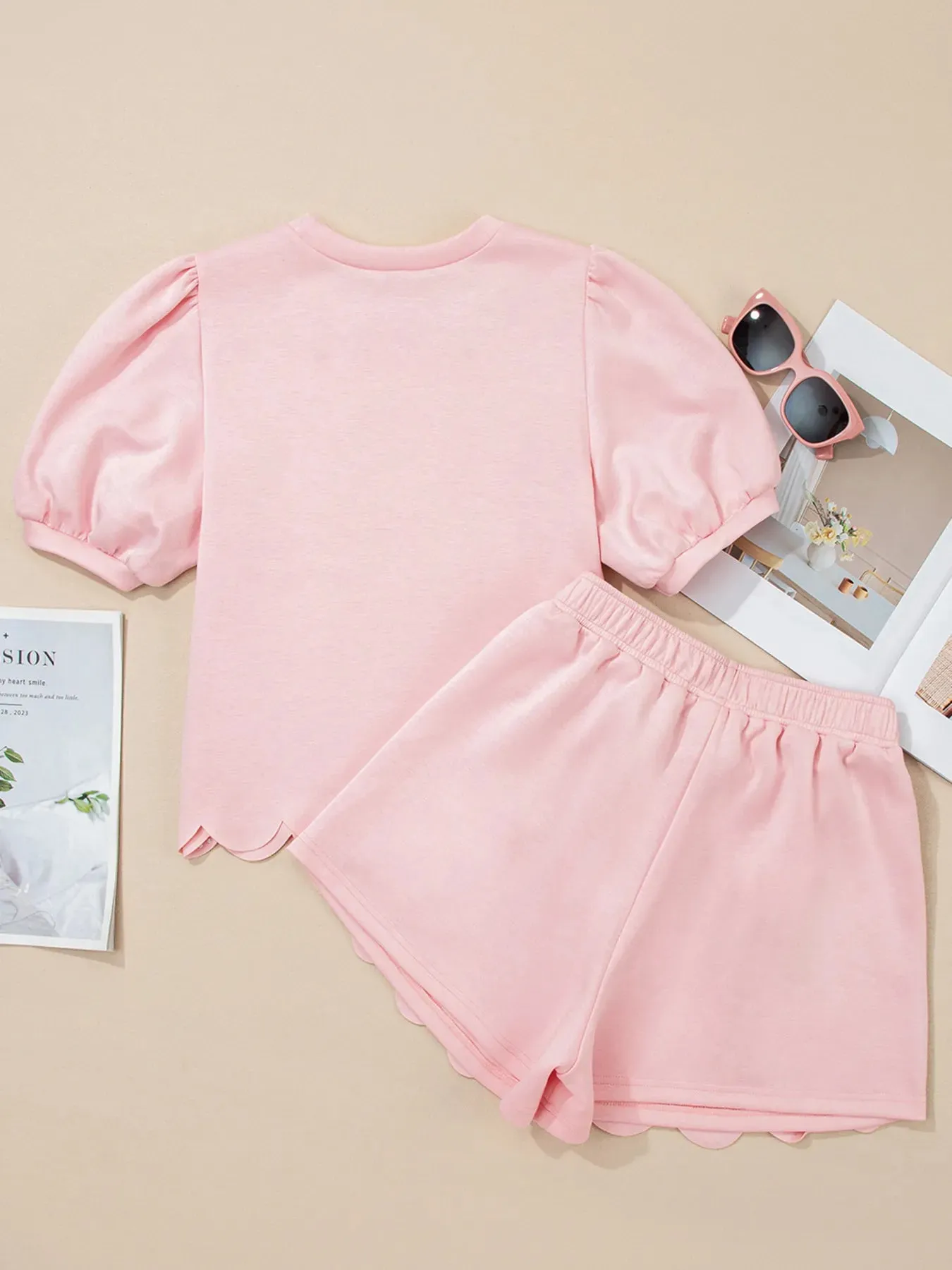 Puff Sleeve Pearl Embellished Scallop Trim Top and Skort Set sold by Charming Charlie product image thumbnail 4