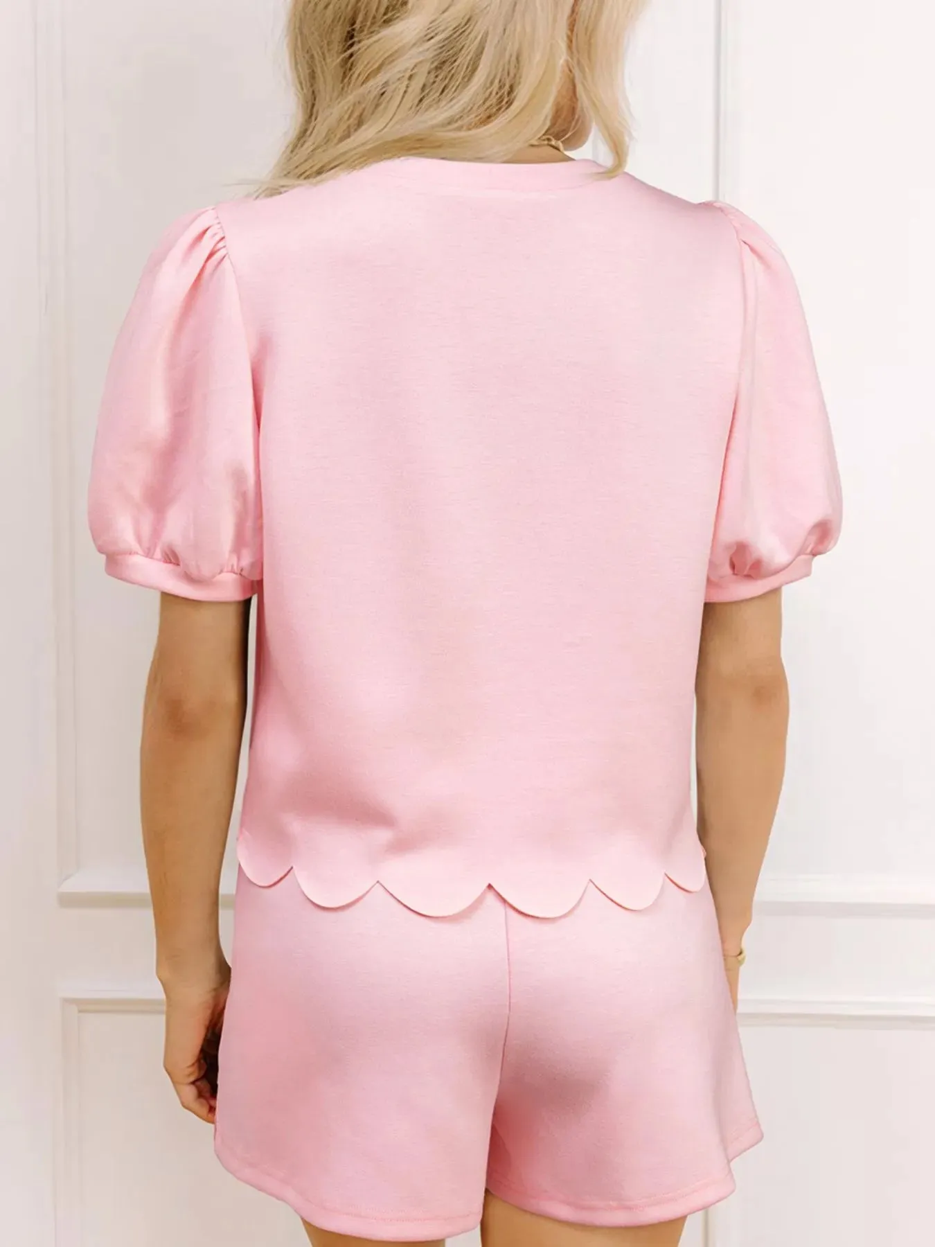 Puff Sleeve Pearl Embellished Scallop Trim Top and Skort Set sold by Charming Charlie product image thumbnail 2