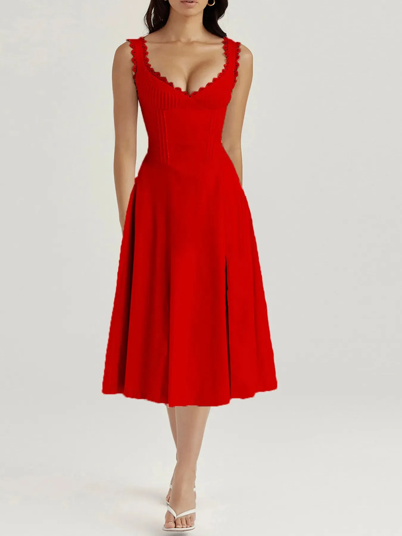 Scalloped V-Neck Midi Dress with Back Lace-Up sold by Charming Charlie product image thumbnail 4
