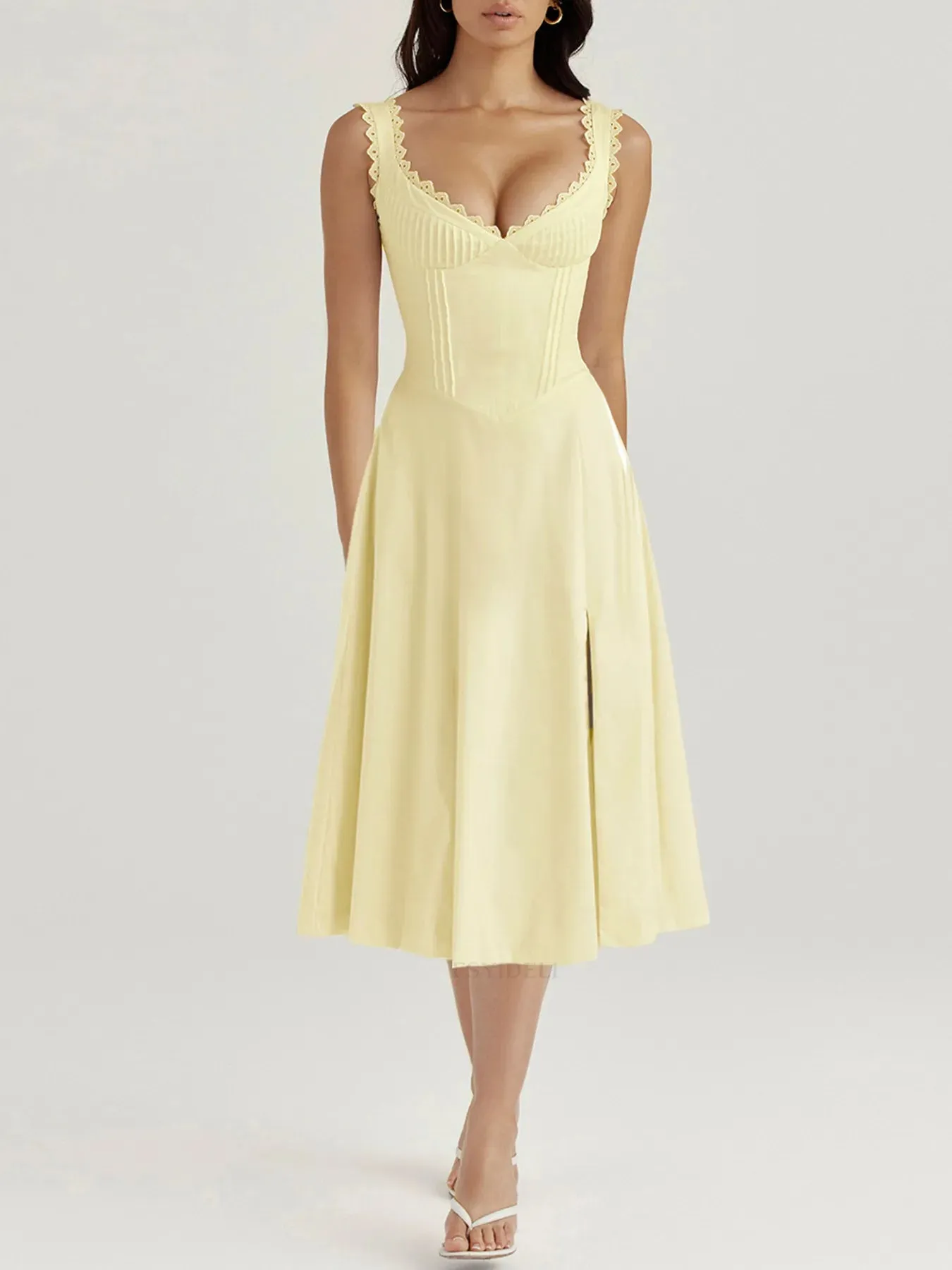 Scalloped V-Neck Midi Dress with Back Lace-Up sold by Charming Charlie