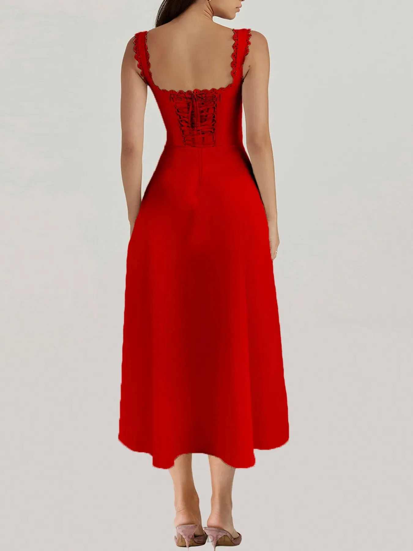 Scalloped V-Neck Midi Dress with Back Lace-Up sold by Charming Charlie product image thumbnail 5