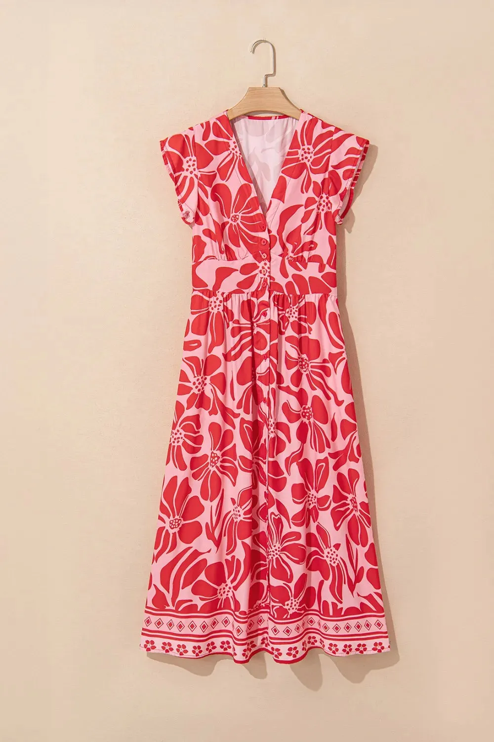 Floral Ruffled V-Neck Midi Dress with Button Front sold by Charming Charlie product image thumbnail 3