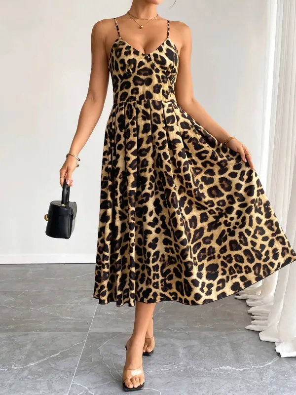 Leopard Print Cami Midi Dress with Adjustable Straps sold by Charming Charlie