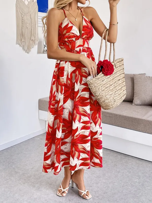 Crisscross Back Printed Midi Dress with Cutout Detail sold by Charming Charlie