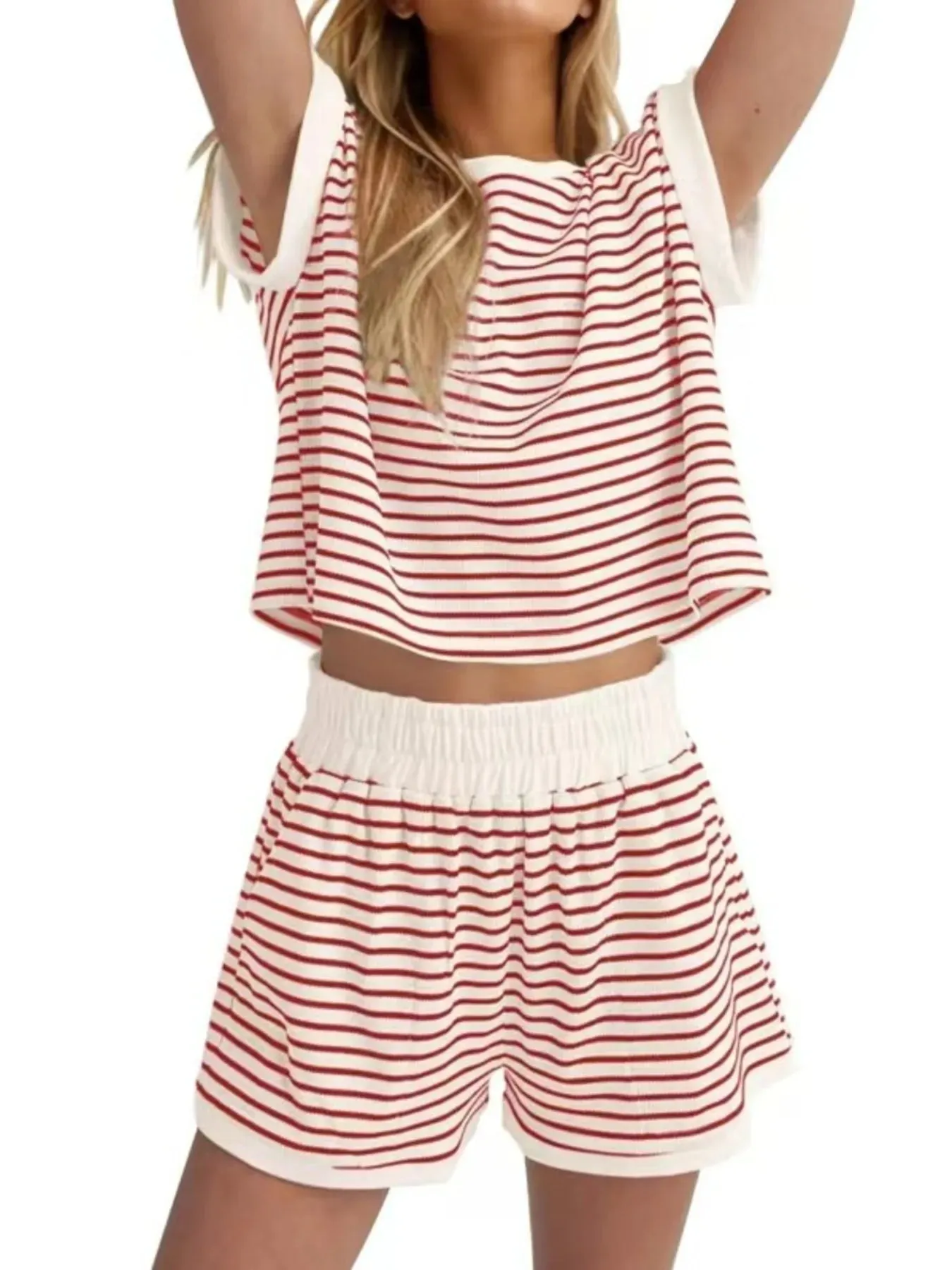 Full Size Contrast Striped T-Shirt and Shorts Set Plus Size sold by Charming Charlie product image thumbnail 4