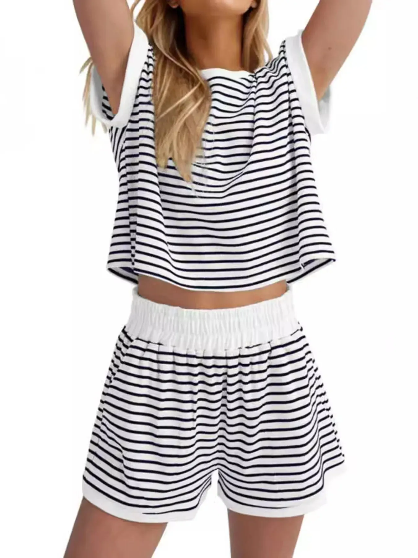 Full Size Contrast Striped T-Shirt and Shorts Set Plus Size sold by Charming Charlie product image thumbnail 3