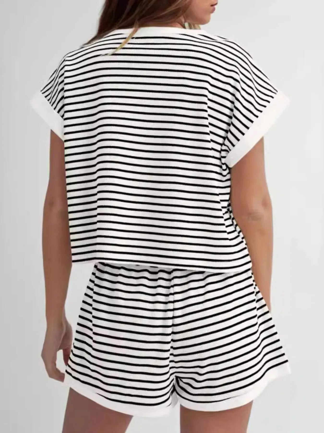Full Size Contrast Striped T-Shirt and Shorts Set Plus Size sold by Charming Charlie product image thumbnail 2