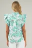 Printed Ruffled Sleeve Button-Up Blouse sold by Charming Charlie
