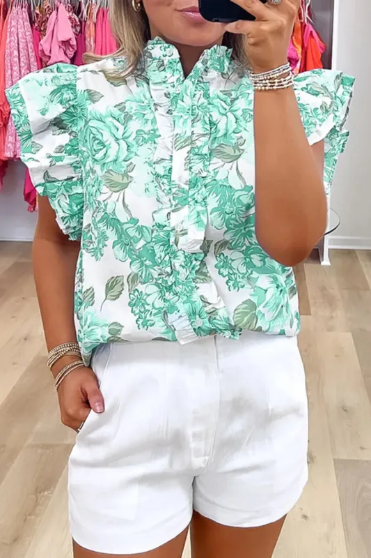 Printed Ruffled Sleeve Button-Up Blouse sold by Charming Charlie