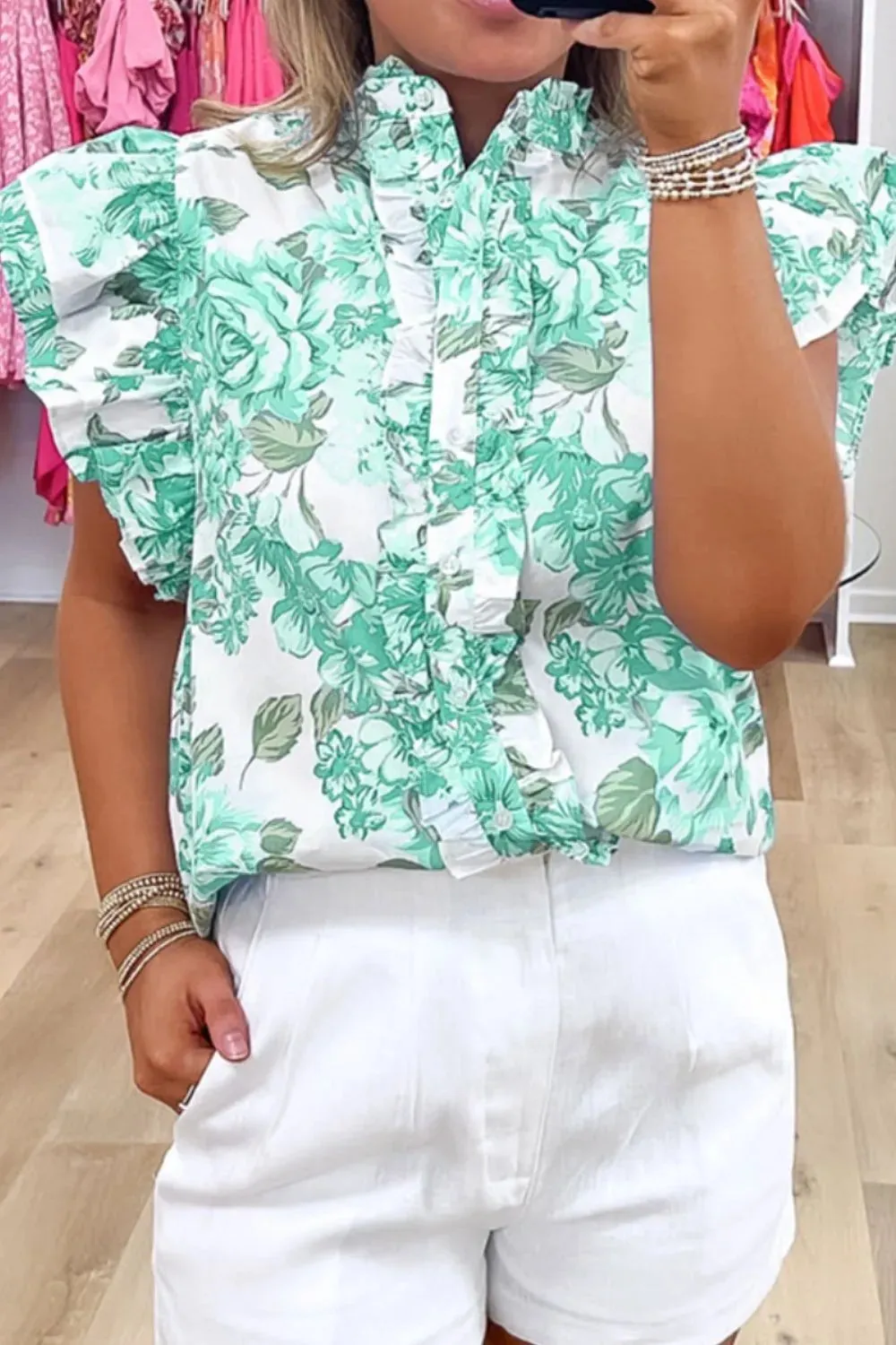 Printed Ruffled Sleeve Button-Up Blouse sold by Charming Charlie product image thumbnail 3