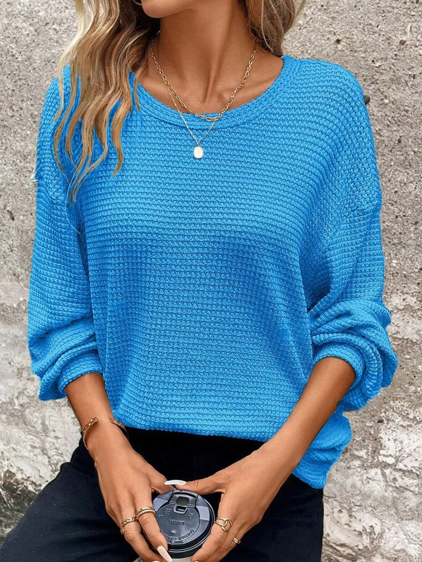 Plus Size Relaxed Fit Waffle Knit Round Neck T-Shirt sold by Charming Charlie