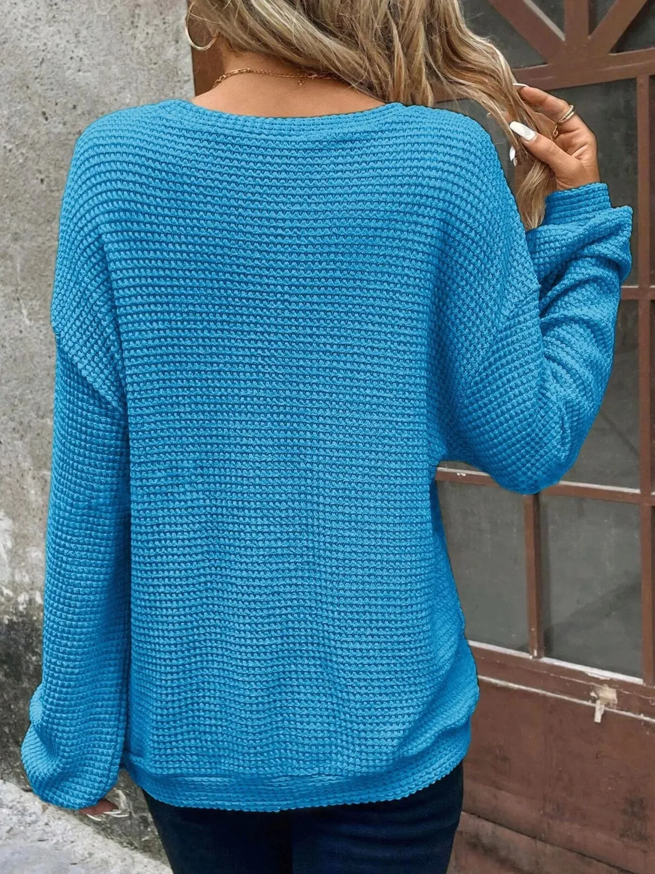 Plus Size Relaxed Fit Waffle Knit Round Neck T-Shirt sold by Charming Charlie product image thumbnail 3