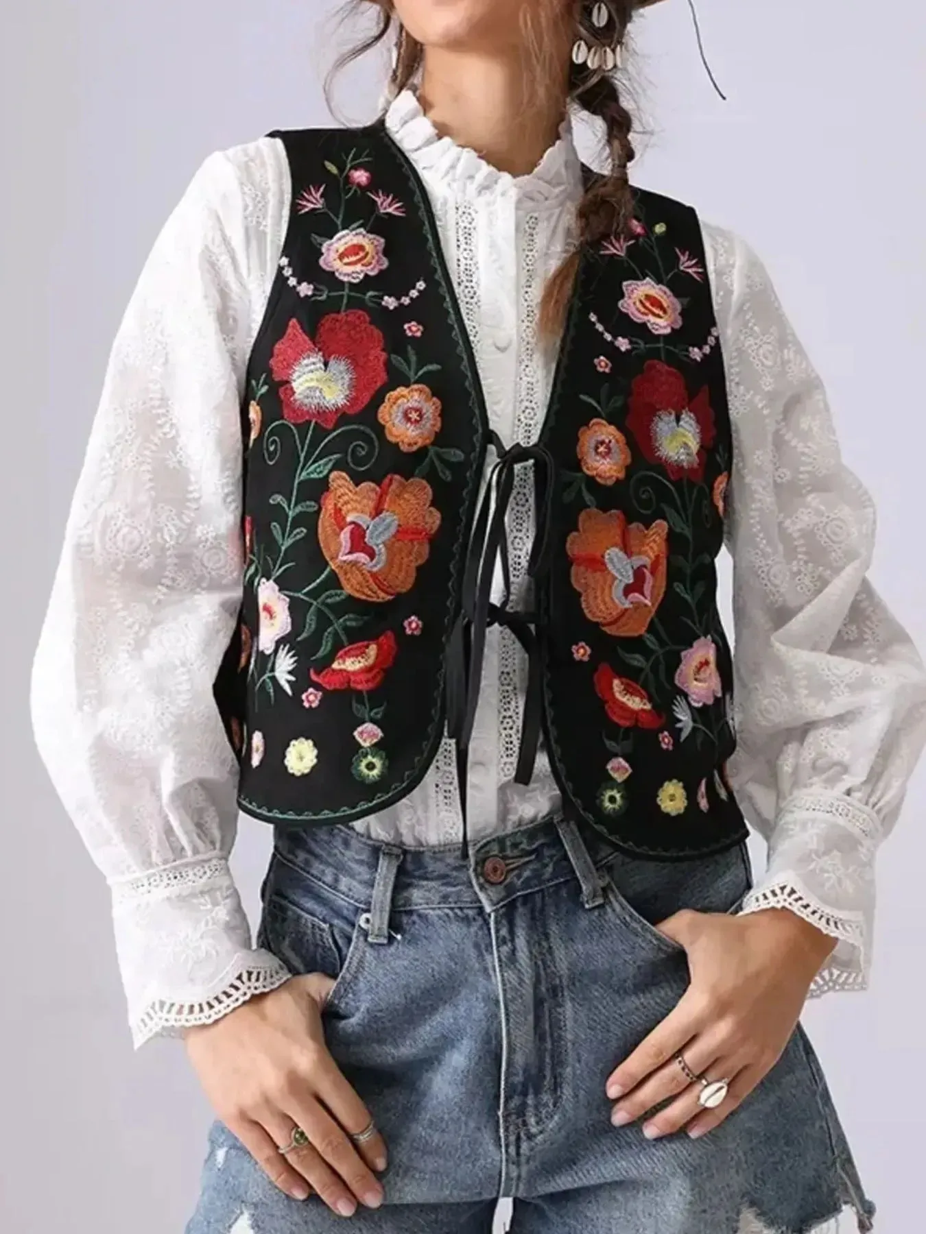 Floral Embroidered Lace-Up Vest sold by Charming Charlie product image thumbnail 4