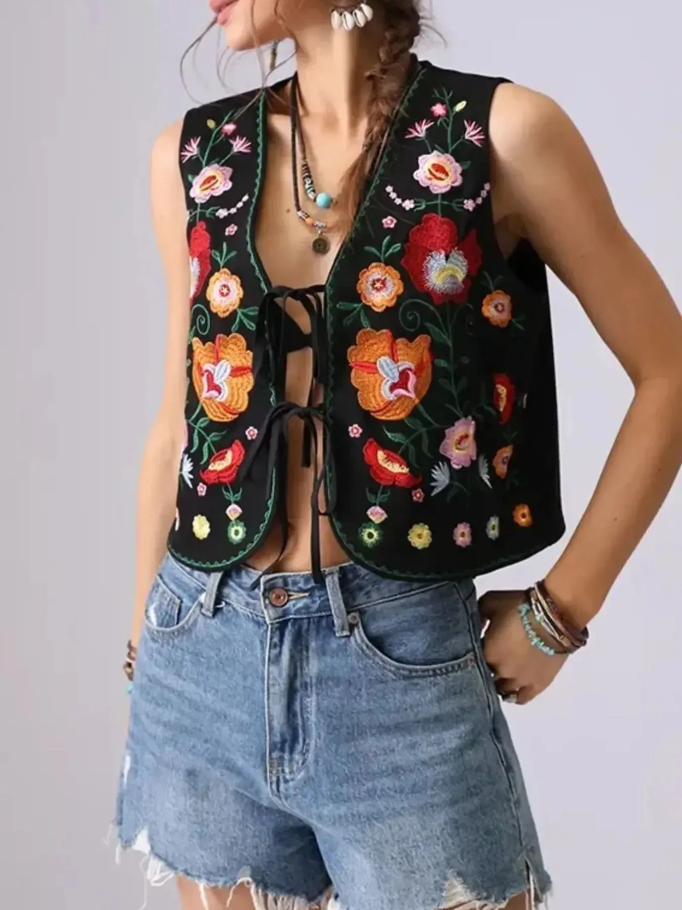 Floral Embroidered Lace-Up Vest sold by Charming Charlie product image thumbnail 2