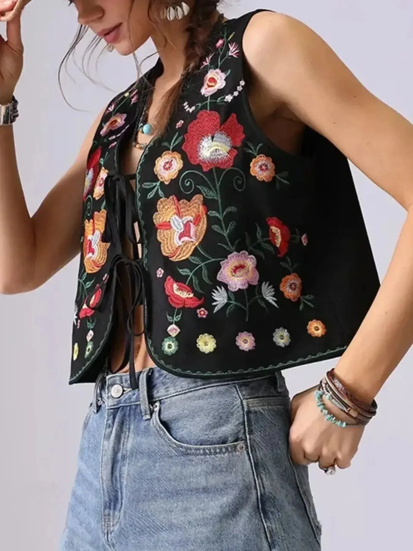 Floral Embroidered Lace-Up Vest sold by Charming Charlie product image thumbnail 3